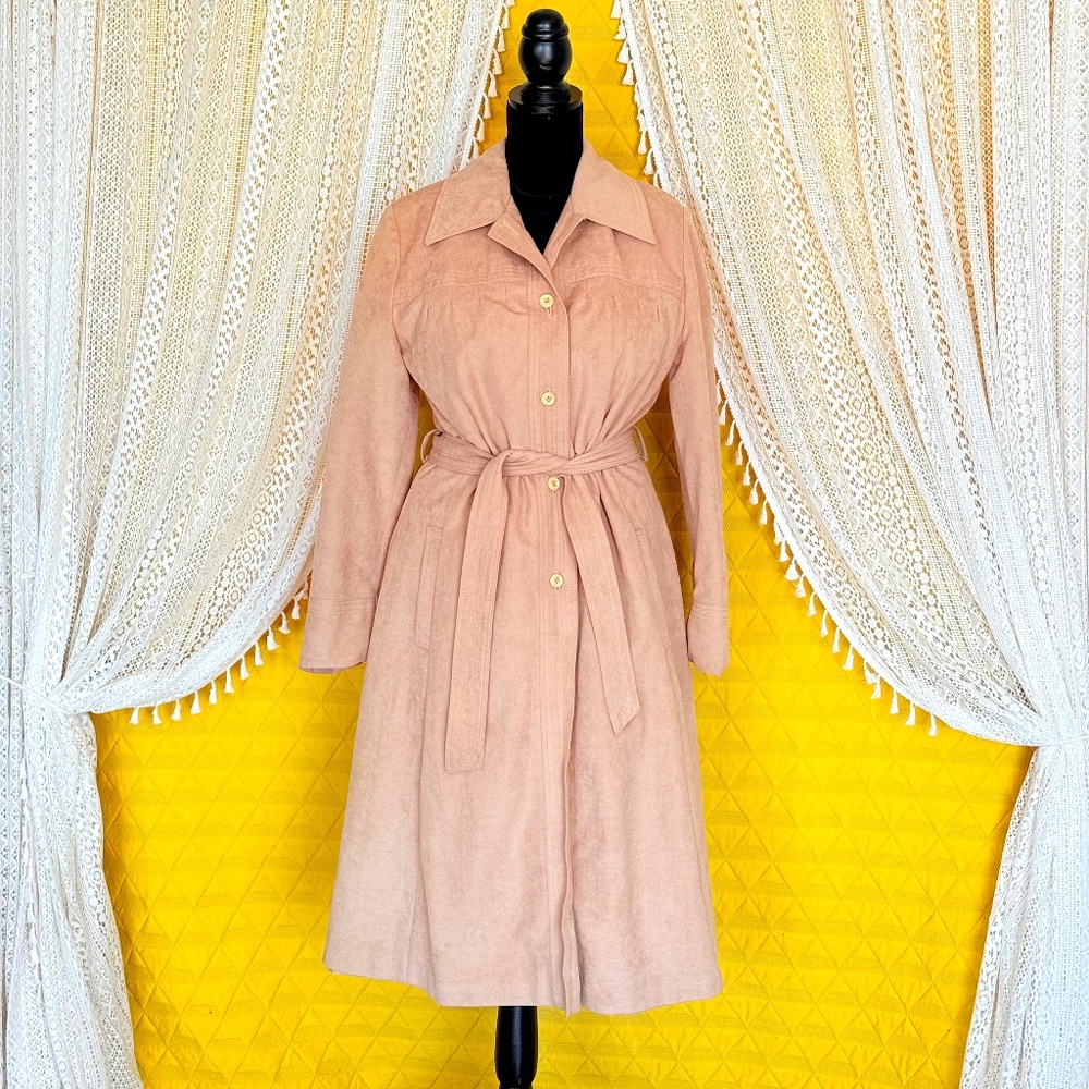 VTG 70s MCM Faux Suede Tailored Belted Spy Trench Coat | Lanson All Weather